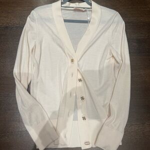 New Tory Burch Merino Wool Cream Simone Cardigan size Large, 588$